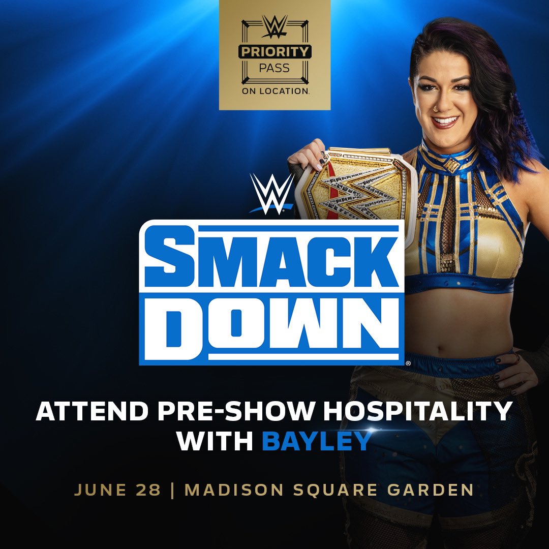 Time to turn up #OnLocation with the one & only @itsBayleyWWE inside the World’s Most Famous Arena 🤩💪 @TheGarden We PROMISE you’ve never experienced #Smackdown like this! For more details 🔗 onlocationexp.com/wwe/friday-nig… #OnlyWithOnLocation