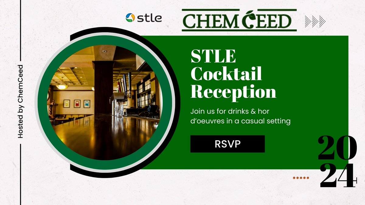 ChemCeed's tweet image. Are you attending STLE in Minneapolis next week?  ChemCeed is hosting a reception on Tuesday, May 21st at 6PM. Space is limited, so reserve your tickets today!  ow.ly/OFxK50REB01 #STLE #CocktailReception #ChemCeed #Events
