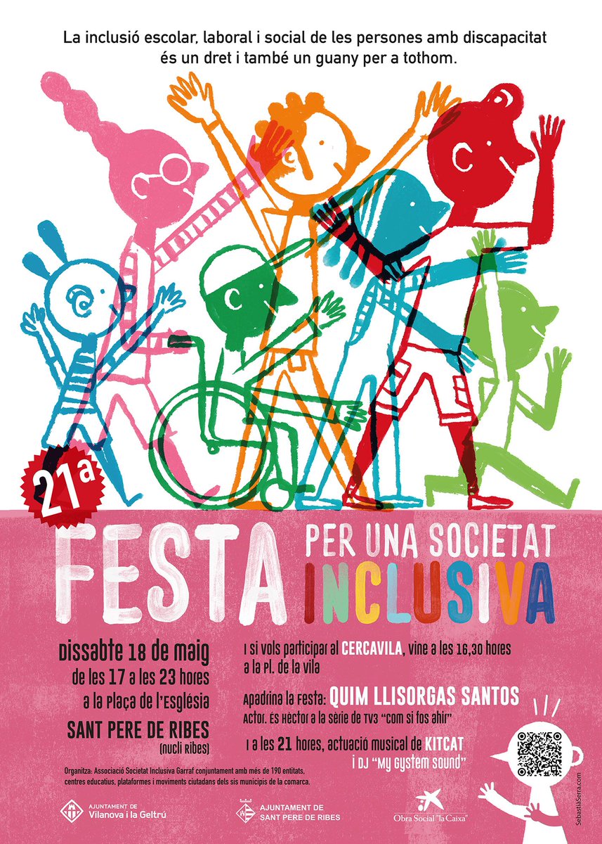 EscolaInclusiva's tweet image. Dissabte vinent 18 de maig, tarda-vespre. 
Teniu una cita amb la inclusió a Sant Pere de Ribes. 
La festa per una societat inclusiva que organitza cada any la Plataforma del Garraf. 
I ja en van 21!