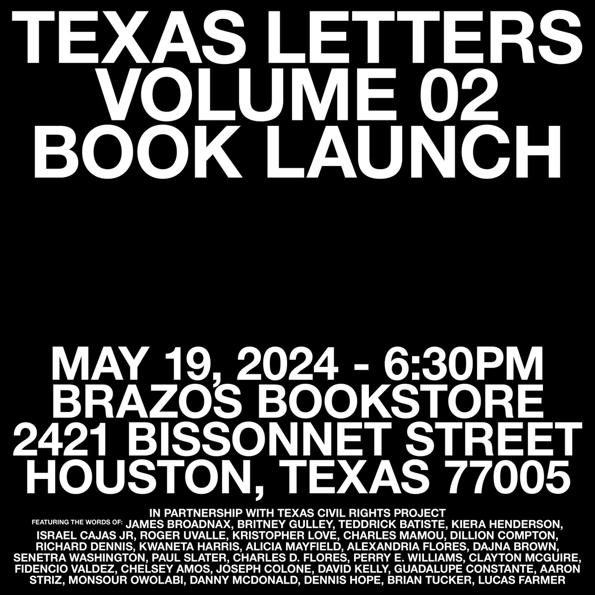 THIS SUNDAY @BrazosBookstore in partnership with @TXCivilRights, featuring @lionessjiwa, and the words of those impacted by solitary confinement.

@AnthologicBooks #solitaryconfinement