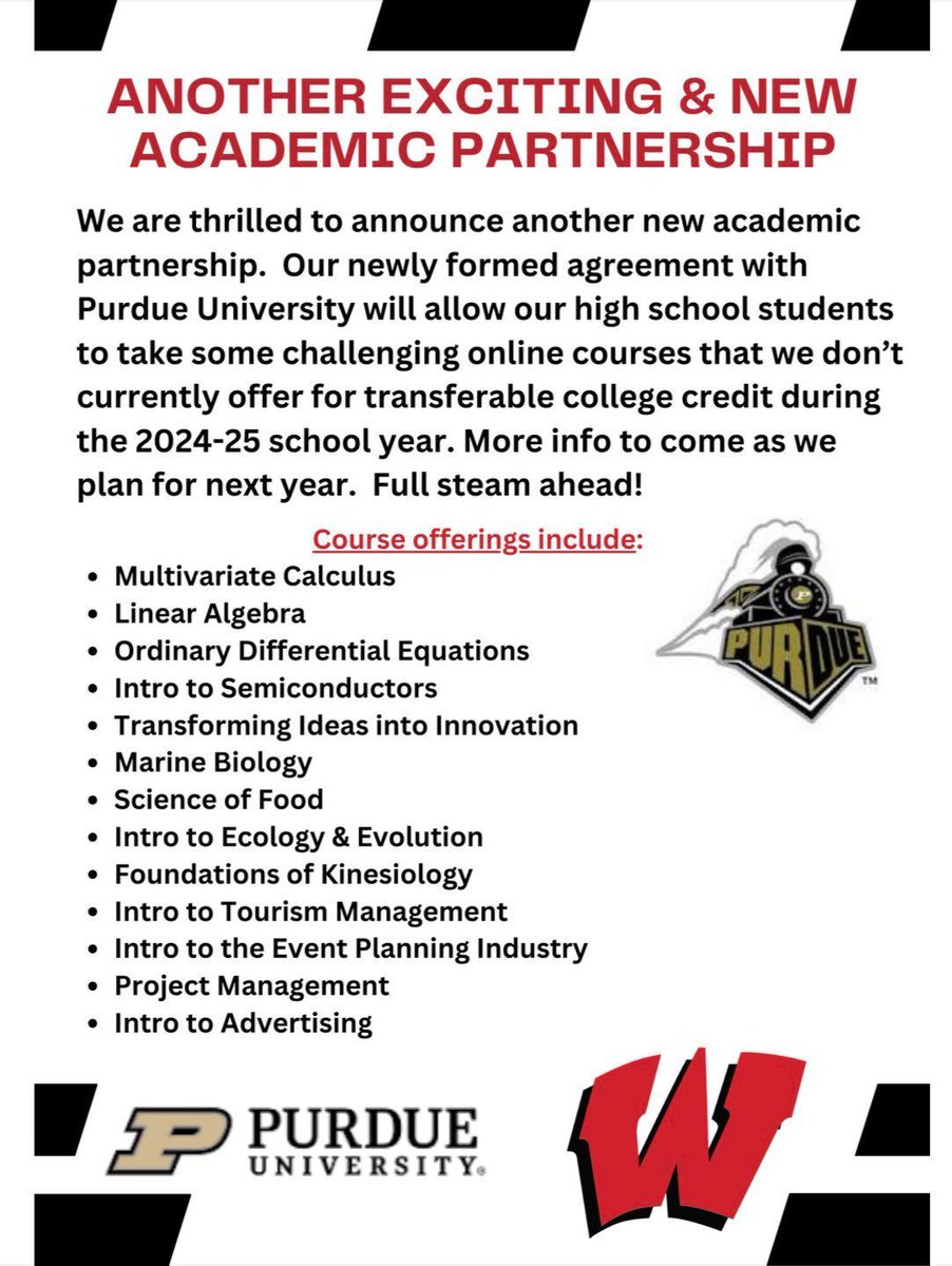 It’s Main Thing Monday and we are proud to add an academic partnership with PURDUE for the 2024-25 school year! The partnership will give our high school students access to some courses we couldn’t offer on our own.

There’s no better place to be than Westside!

#WeAreWestside