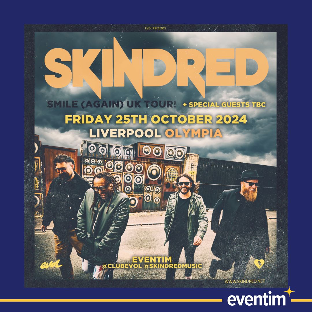 ANNOUNCED! 🙌 Welsh rock & reggae band, @Skindredmusic bring their Smile (Again) UK Tour to @LpoolOlympia this October! Book your tickets from 10am this Wednesday! 🎟️ bit.ly/44CFtrf