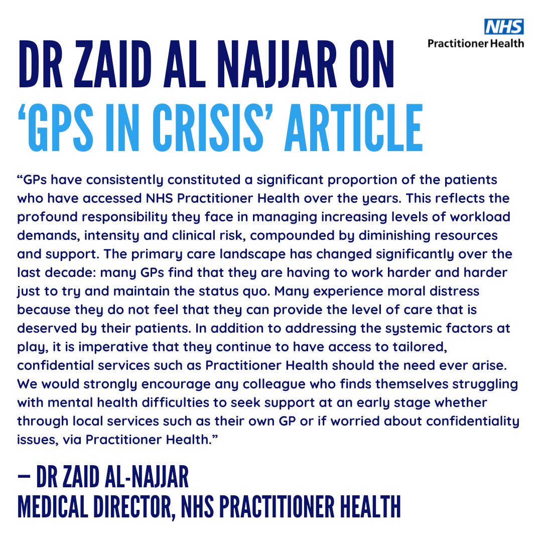 PH Medical Director Dr Zaid Al-Najjar's reflections on the @Telegraph article released over the weekend. If you cannot access confidential treatment for your mental health or addiction, register with us today: practitionerhealth.nhs.uk #NHSPractitionerHealth #GPCrisis