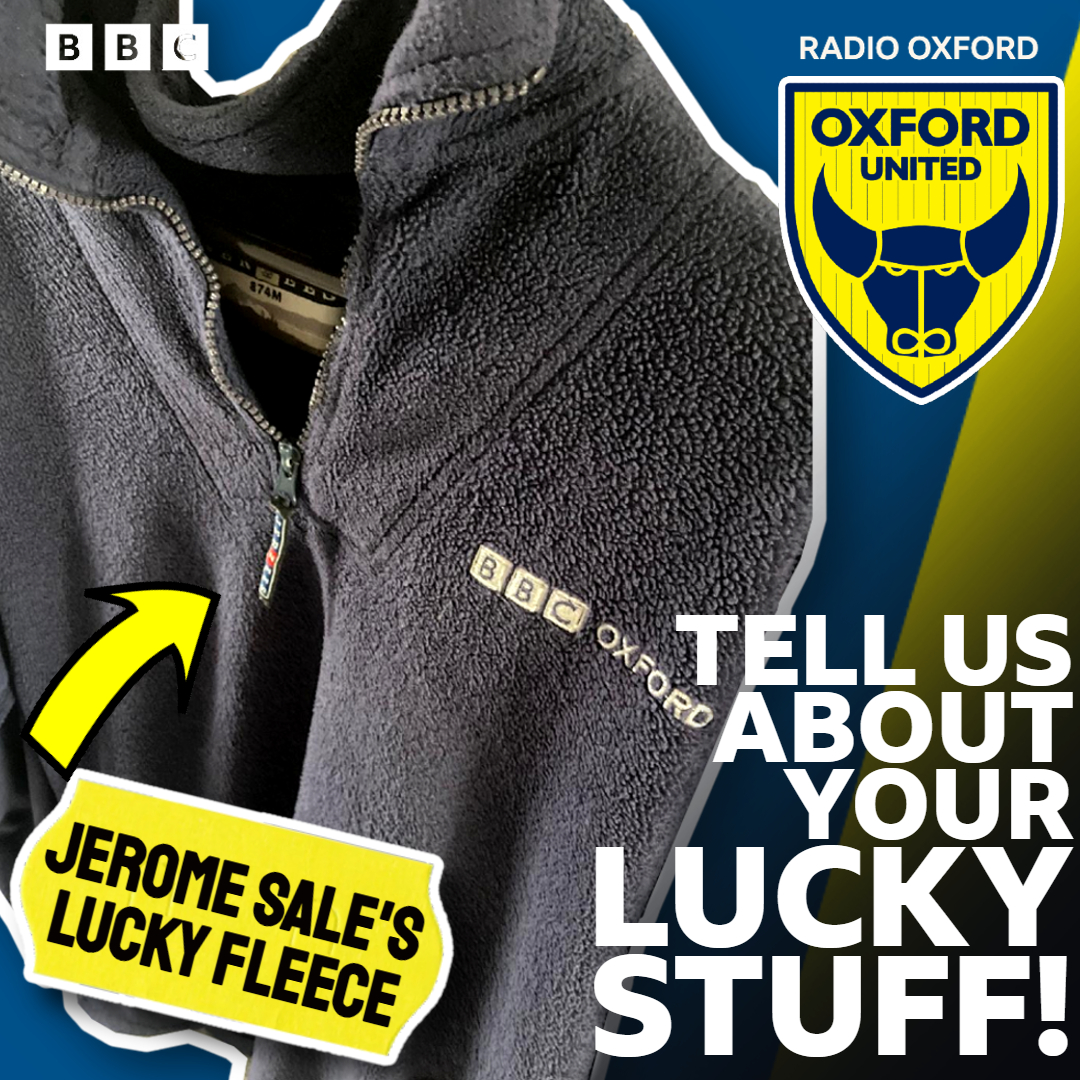 Ahead of Saturday's #oufc playoff final at Wembley, tell us about your lucky @OUFCOfficial stuff! 🤞💛 ▶️ Jerome's got this old fleece (worn 14-years ago for the Conference play-off final) 📻 Hear live commentary, Saturday from 4.15pm on 95.2fm & digital radio