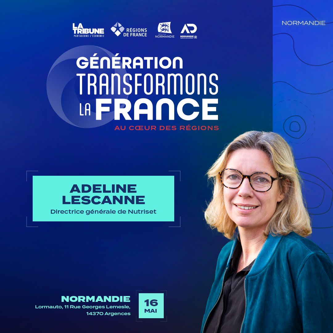 Adeline Lescanne-Gautier, Directrice générale de @Nutriset_Fr sera au #TLFRégions en #Normandie pour intervenir lors d'un podcast enregistré en direct sur le thème 'Le sens de l’avenir'. 🎟️ Inscrivez-vous : transformonslafrance.fr/normandie 📅 Ce Jeudi à 8h 📍 Atelier Lormauto, Argences