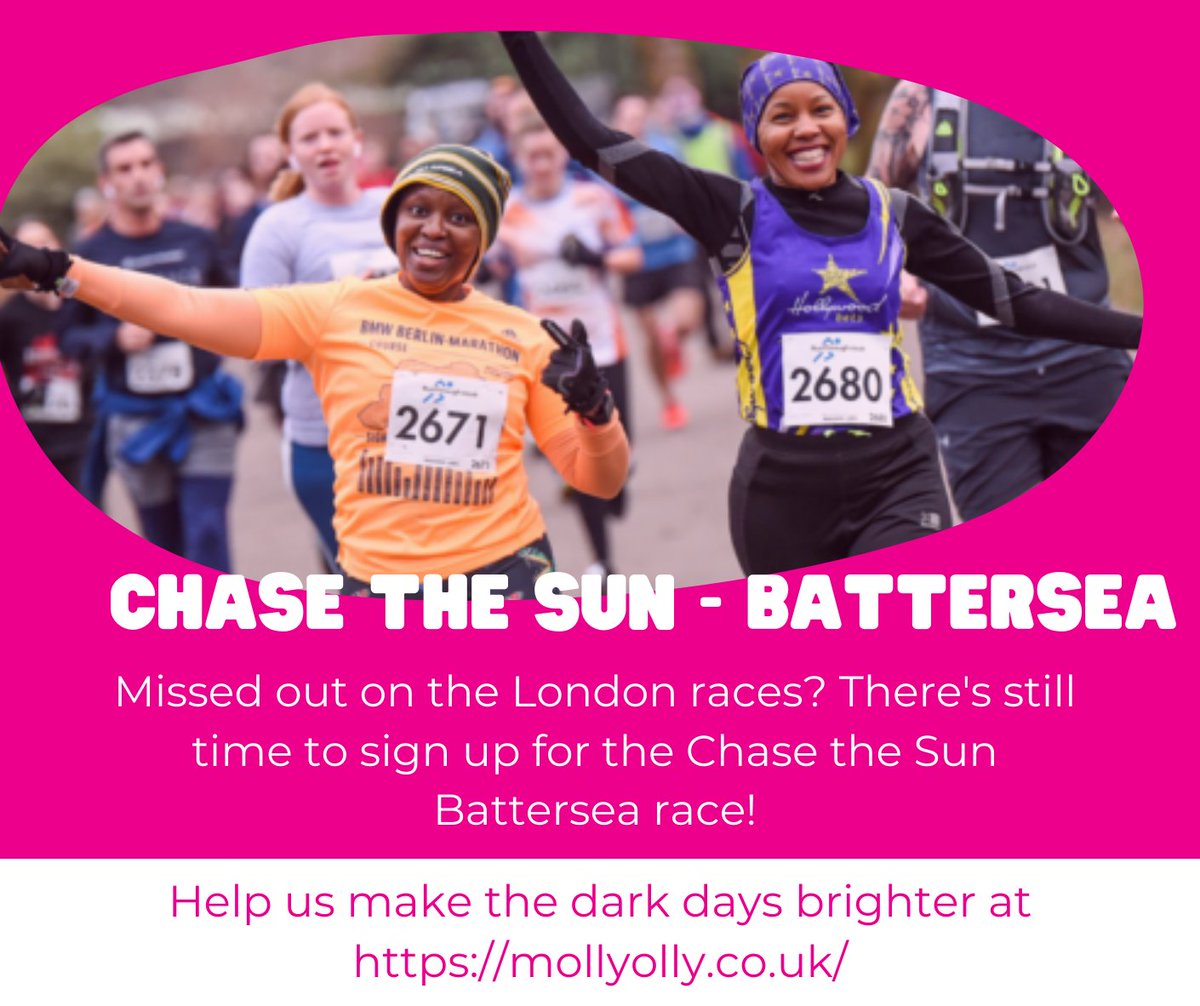 Missed out on the London races? There's still time to sign up for the Chase the Sun Battersea race! Located in one of Londons most picteresque parks, the route is totally flat, making it the perfect run for those who are new to running. Sign up today at runforcharity.com/molly-ollys/lo…