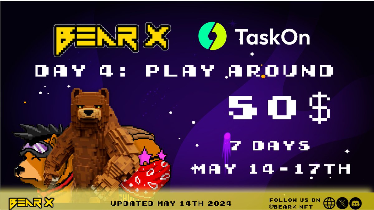 BearX_NFT's tweet photo. ⏳ Less than 30 minutes remaining in Day 4️⃣: Dive Deeper into the play around!

⏳ Time: May 14-17, 2024

🎁 More rewards await! Join now to boost your chances of winning!

👉 Explore the campaign: https://t.co/IFGAvZn1Ny

🎯 Let's keep the momentum going! Participate and earn rewards!

#NFT #NFTs #NFTCommunity #BearX #Airdrop #blockchains #CryptoCommunity #NFTMarketplace