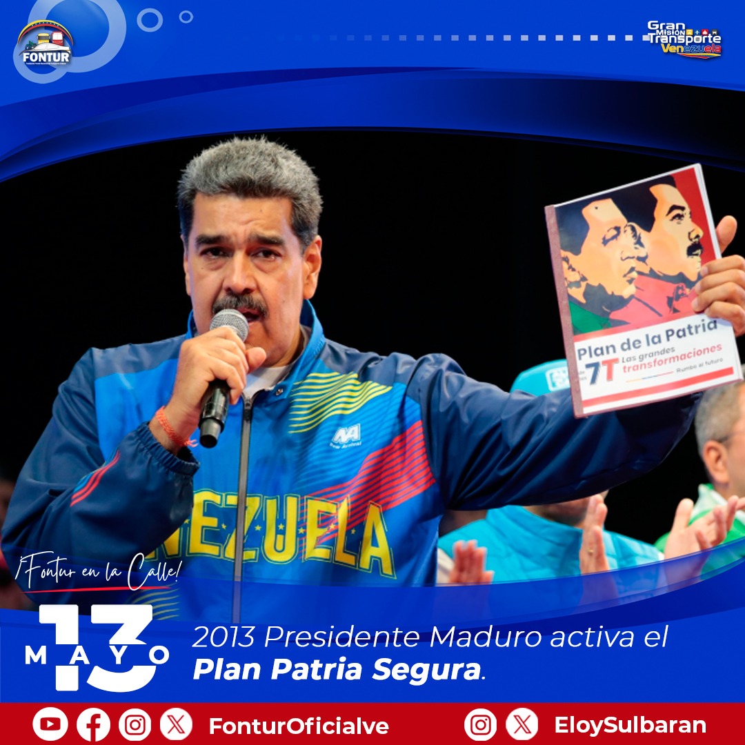 El presidente de Venezuela, @NicolasMaduro, activó el #13May del 2013, el Plan Patria Segura, que cuenta con el apoyo de unos tres mil funcionarios de la Fuerza Armada Nacional Bolivariana (FANB), para garantizar la seguridad de todos los venezolanos. #5SeñasDelPueblo