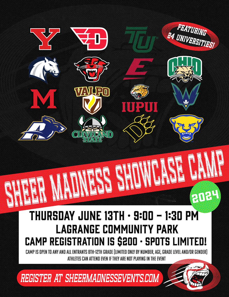 We are a little over half full for this action packed camp with 24 top programs! Spots are limited! Register at sheermadnessevents.com/camps/sheer-ma…