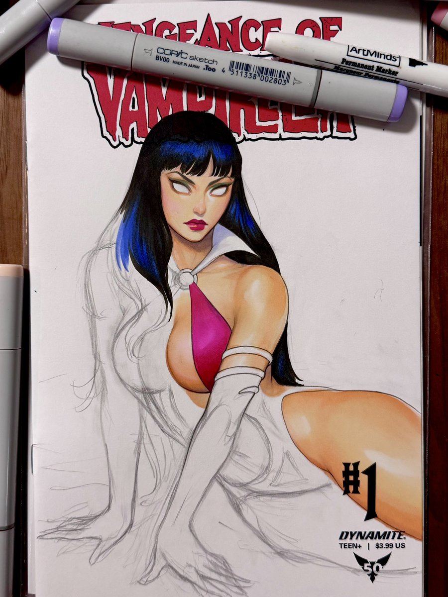 Calling Vampirella a night here! Sketching, refining and rendering the drawings are always a “trust the process” moment. おやすみなさい😴