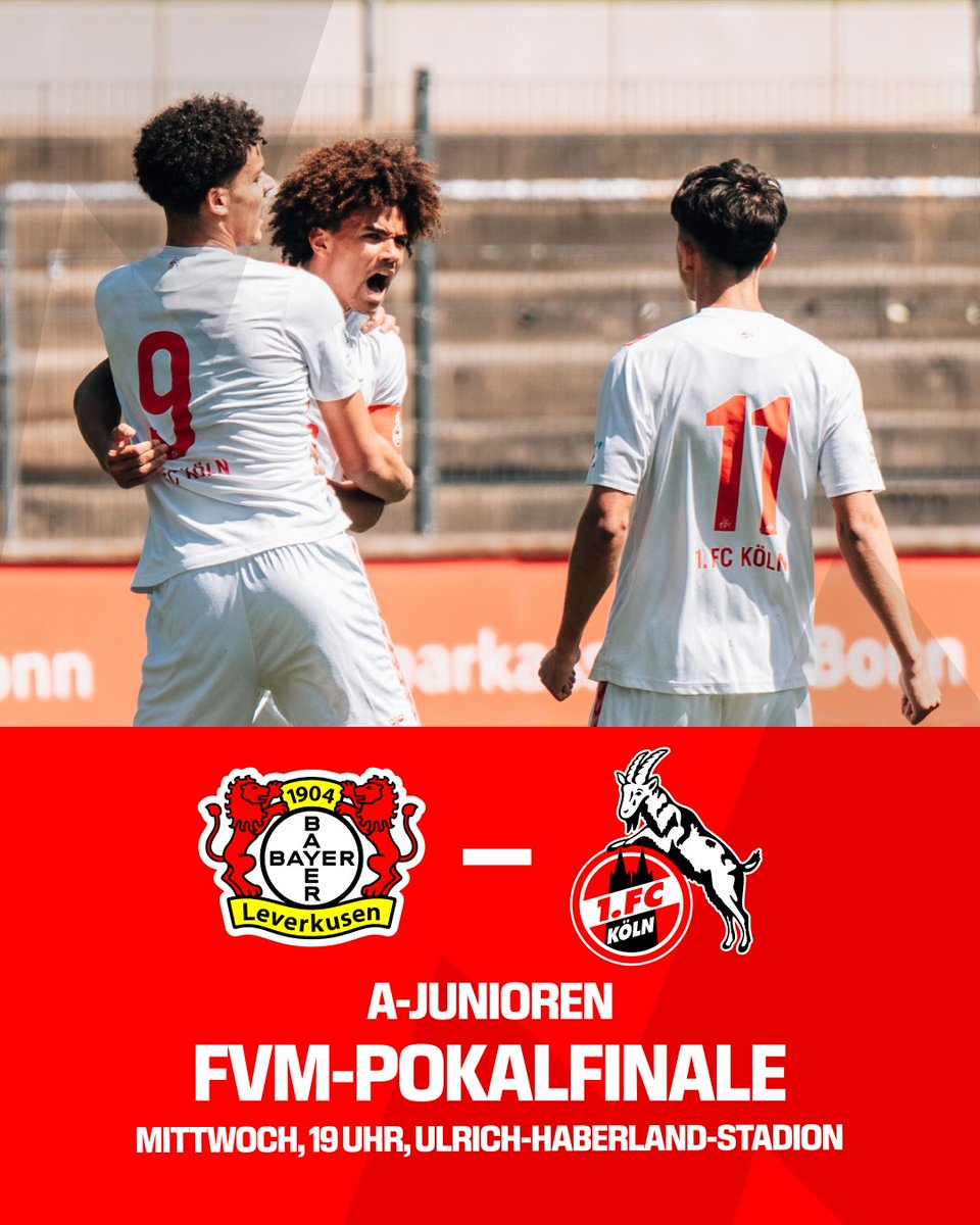 ALLES FÜR DEN TITEL!!! 🏆👊
 
Mittwoch ist es soweit. FVM-Pokalfinale gegen Leverkusen, freier Eintritt und die mögliche Titelverteidigung. Besser wird es nicht! 🔥
 
Kommt alle mit nach Leverkusen und pusht unsere U19 zum Titel! COME ON EFFZEH! 🔴⚪

#effzeh