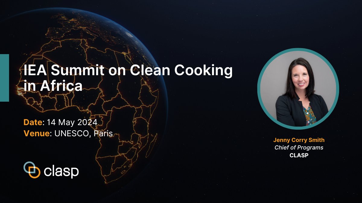 Tomorrow, 14 May, CLASP will be at the @IEA Summit on Clean Cooking in Africa. Learn how our work promotes energy efficient, clean cooking appliances, improving health & empowering women: clasp.ngo/updates/africa… #ForPeopleForPlanet