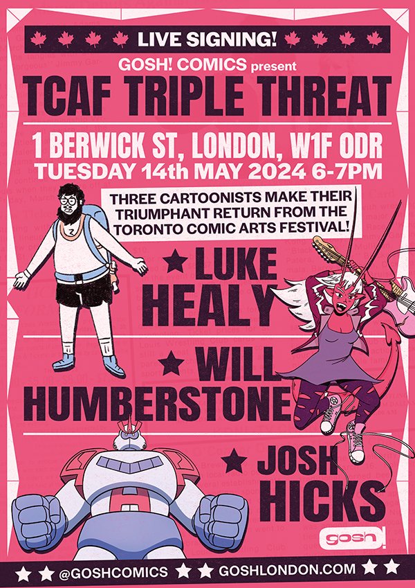 Tomorrow! Sadly @LukeHealy will nt be able to make it, but we'll still have copies of his latest tome w/ signed bookplates. Come down and say hey to @ajoshhicks and @WillHumberstone and get some awsesome comics signed and scrawled in!