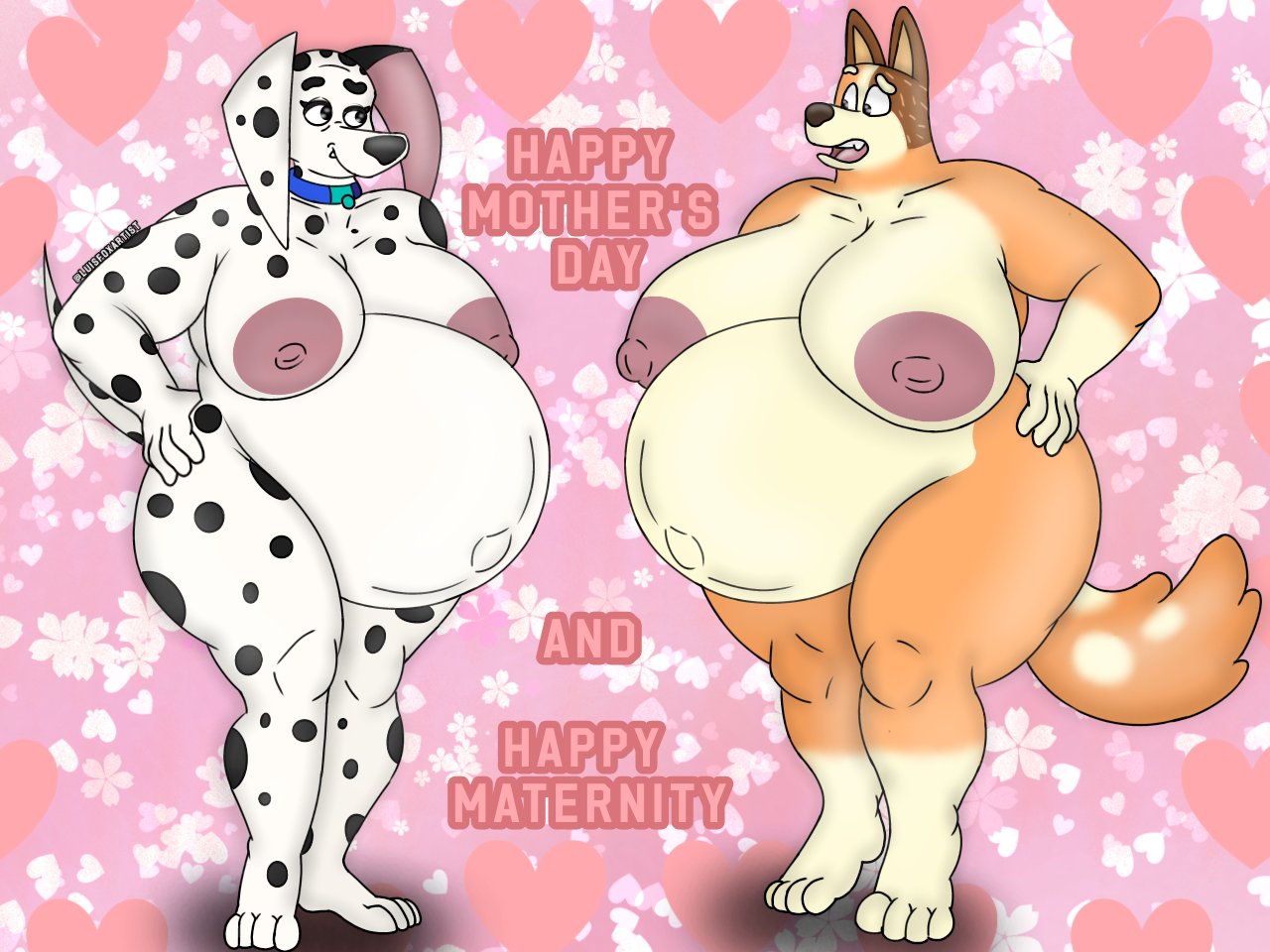 🔞LuisFoxArt🔞🐺🔞Nsfw🔞🦊(Art-Trade:Closed) على X: (Happy Mothers Day  💖💐) for all the mothers like Delilah and Chilli but also including Brandy  and Trixie and of course Im pregnant jeje 💐💖🤰 furryartist  furryartwork nsfwartfurry rule34 