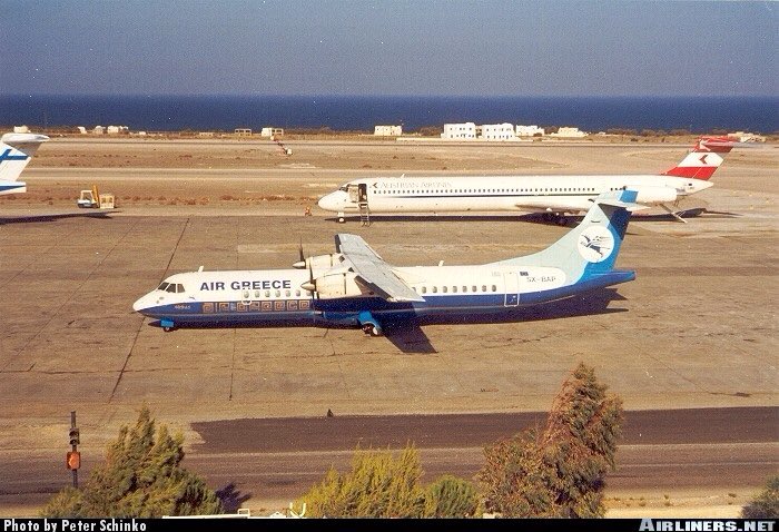An Air Greece ATR-72-200 seen here in this photo at Santorini Airport in August 1999 #avgeeks 📷- Peter Schinko