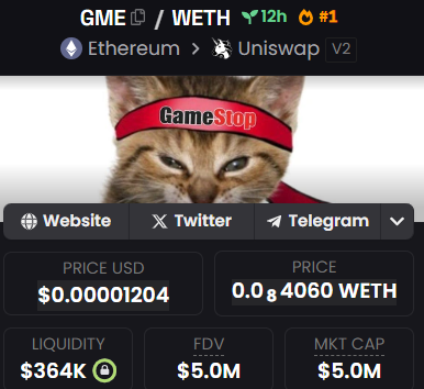 future_isCrypto's tweet photo. Adding $GME just for the trend📈

https://t.co/JxnU01k5Xb

CA:
0xc56C7A0eAA804f854B536A5F3D5f49D2EC4B12b8

@GMEonETH_

#ETH #DYOR https://t.co/w0Gs9Zikes