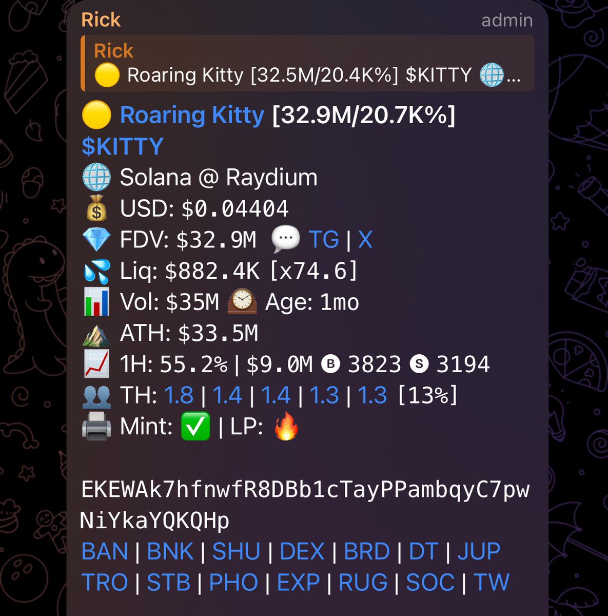 Another day in the cabal

$KITTY 815k mc to 33.5m mc (41x)
$GIL 1.5m mc to 5m mc (3.6x)
$GME 16m mc to 90m mc (5.6x)

$AMC 1m mc to 7m mc  (7x)
$CUFF 1.5m to 8m mc (13x)
$WSB 350k to 1.5m (4.2x

Who needs an Invite? 

Follow and keep notifications on. 🤫
