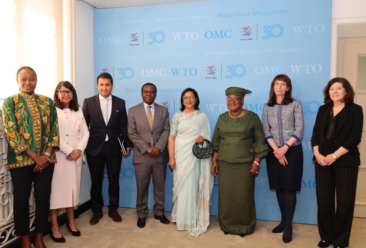 NOIweala's tweet photo. Delighted to have Mauritius become the 75th WTO member to deposit its instrument of ratification for the Fisheries Subsidies Agreement. This is a milestone that leaves us with just 35 more members to go for the agreement to enter into force. Congratulations to the Government of Mauritius, Minister @ManeeshGobin and to the one and only Ambassador Usha Dwarka-Canabady and her team. Let’s keep the ball rolling. Look forward to more ratifications in the coming weeks and months!