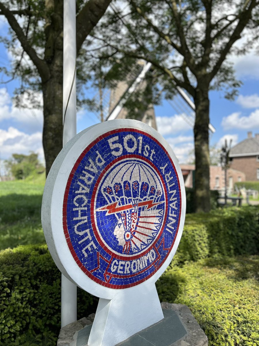 The Geronimo memorial for the 501st Parachute Infantry Regiment with the windmill of Eerde in the background. We visited this location as part of the Americans at Market Garden tour. Tomorrow day two with this lovely couple from the states and we will visit Arnhem.