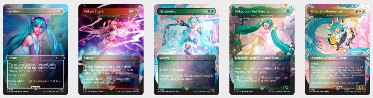 I just ordered my #MTG Secret Lair #Miku drop in all foils. Can't wait to  put these on display. Given these cards, Miku is officially an Angel Monk.  Fitting.