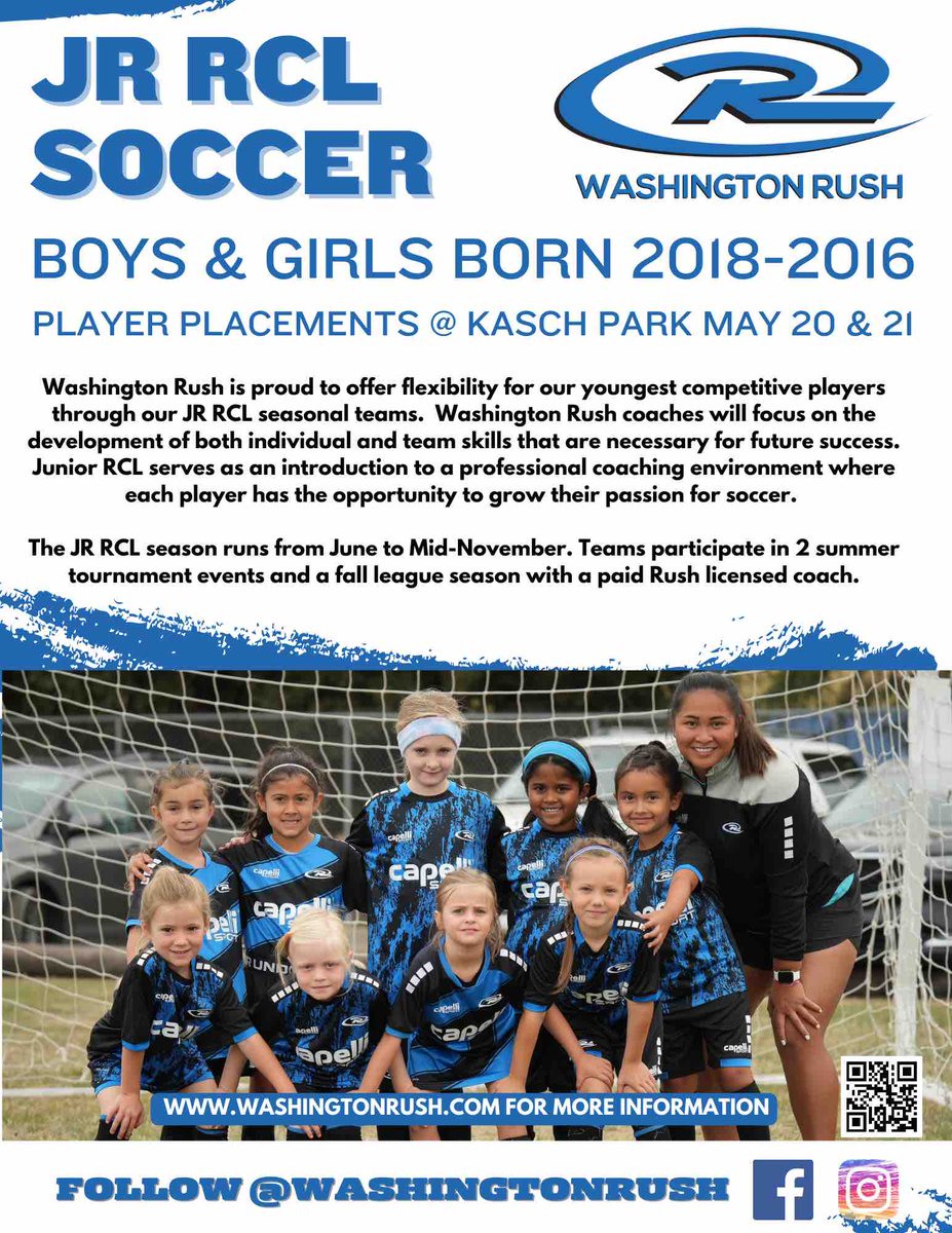 Player Placements for the JR RCL program are next week! (May 20-21) This program offers flexibility for our youngest competitive players with a season that runs from June to Mid November! Join in the fun and watch your child take their game to the next level!