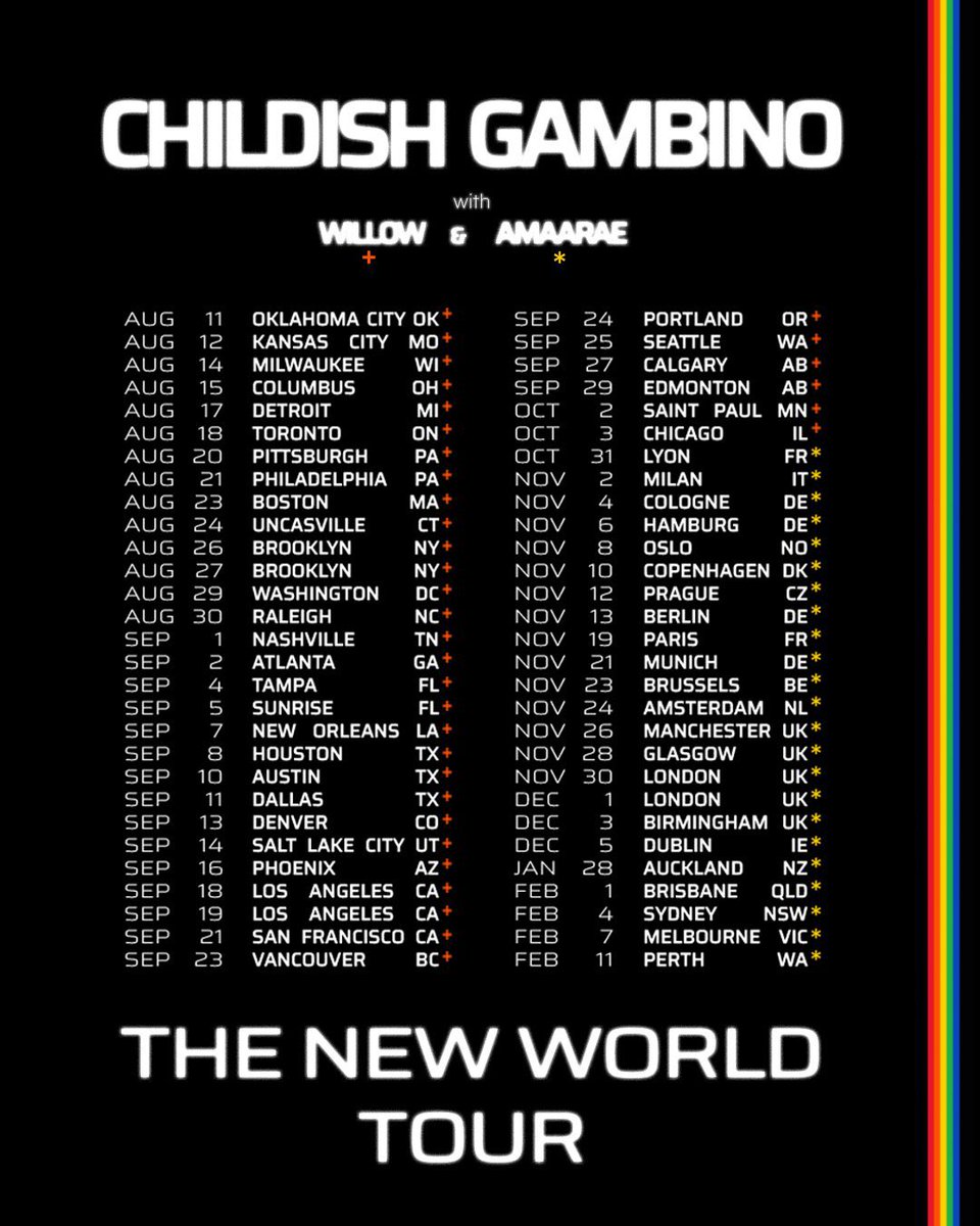 on tour w/ childish (@donaldglover) this fall thru to 2025 ! it’s gonna be a wild time! go cop tix ❤️ @ thenewworldtour.com