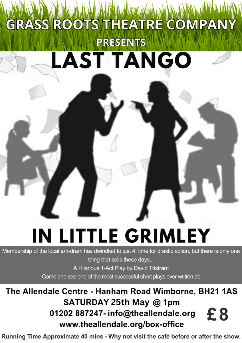 Last Tango in Little Grimley Saturday 25thMay 2024, 1pm theallendale.org/tickets Tickets for this event are £8 per person, or £40 for a table of 6. Doors open at 12pm, with bar and lunch menu available. Advised age suitability 12+ #theatre #drama #comedy #wimborne #Dorset