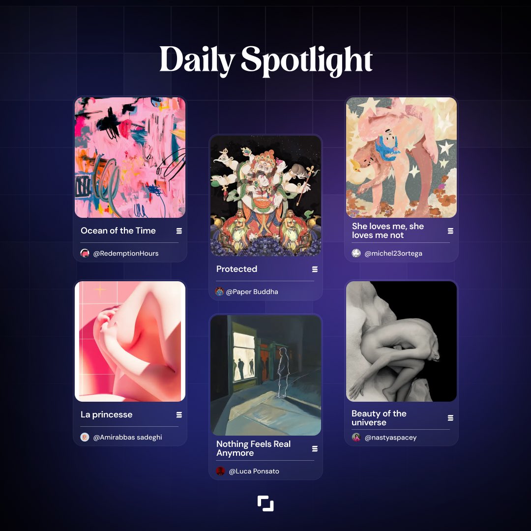 exchgART's tweet image. Fuel your Monday with our Daily Spotlight, where art meets inspiration to jumpstart your week on a creative high.

Check out these pieces and share others that you would like to see here👇