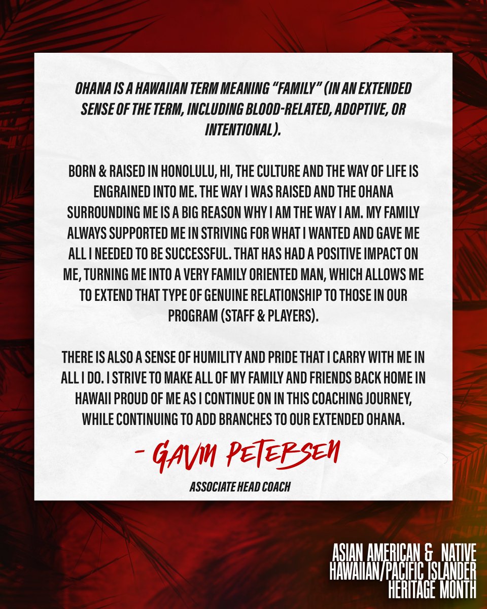 In May, we celebrate Asian American & Native Hawaiian/Pacific Islander Heritage Month! Associate Head Coach, Gavin Petersen, who was born & raised in Hawaii, shares insights of how his cultural heritage has shaped his journey to success & his approach to coaching. #GoUtes