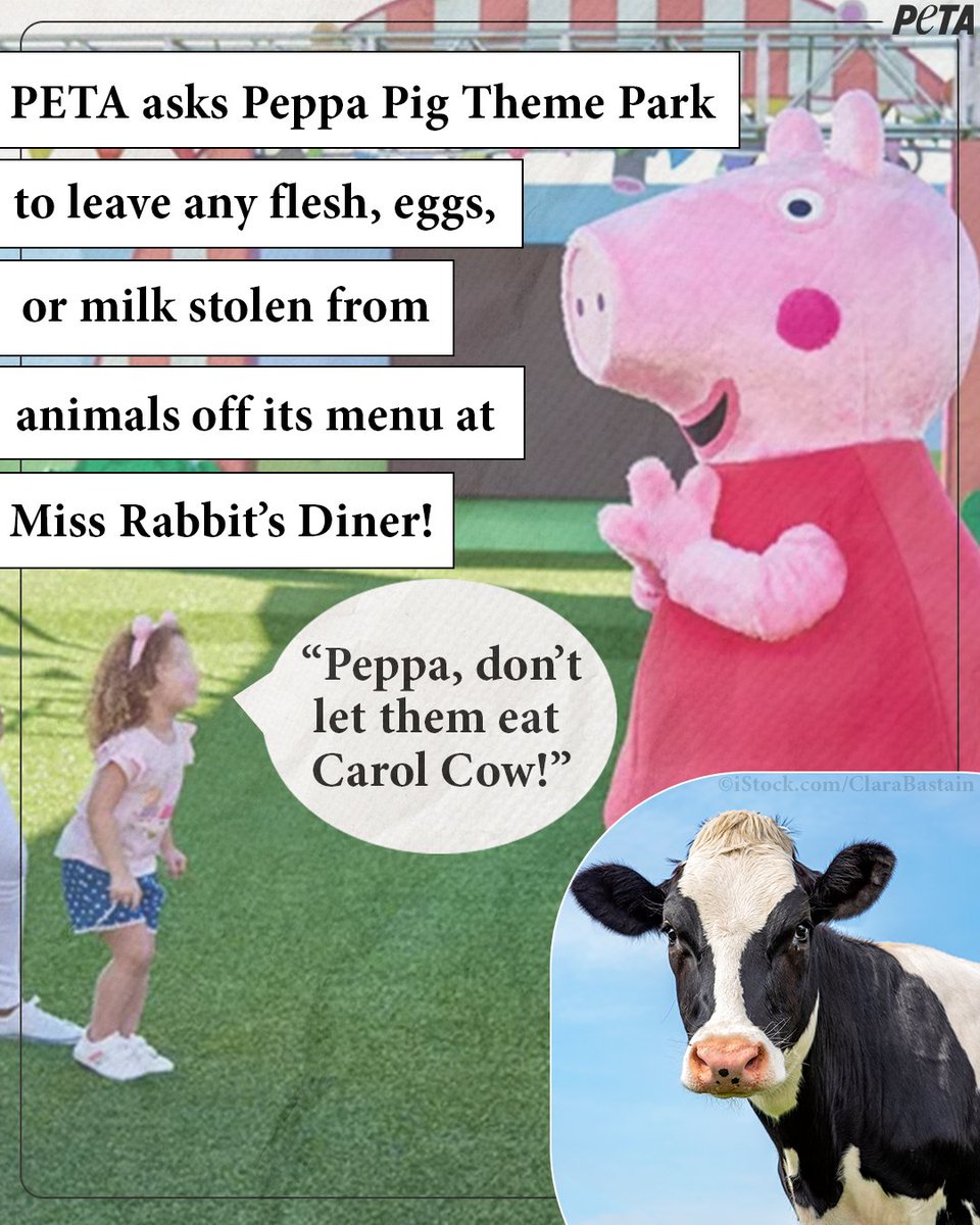 We’re urging the Peppa Pig Theme Park opening later this year in Dallas, Texas to leave animal suffering out of the experience by making its diner menu vegan!