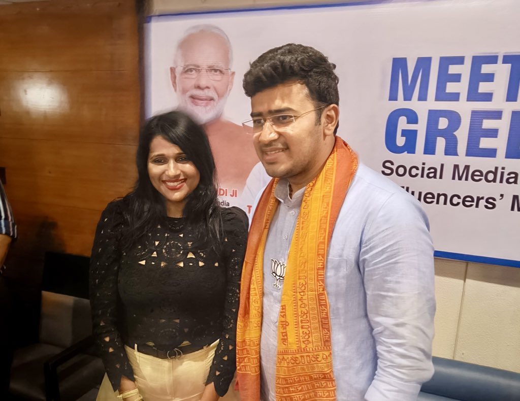 It was a great interactive session with our national youth leader @Tejasvi_Surya Tejasvi in its true form!! 😍❤️🇮🇳 One of the most dynamic and intelligent leaders! It was an amazing meet-up! #MumbaiWelcomesTejasvi