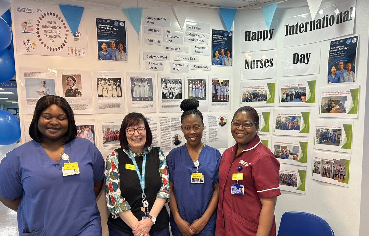We’re celebrating International nurses day #IND2024 #OurNursesOurFuture. So lovely to meet up with 2 of our international nurses and our Education lead in our exhibition space. We have a week of events culminating in Saturday’s nursing conference! @Moorfields @EyeCharity