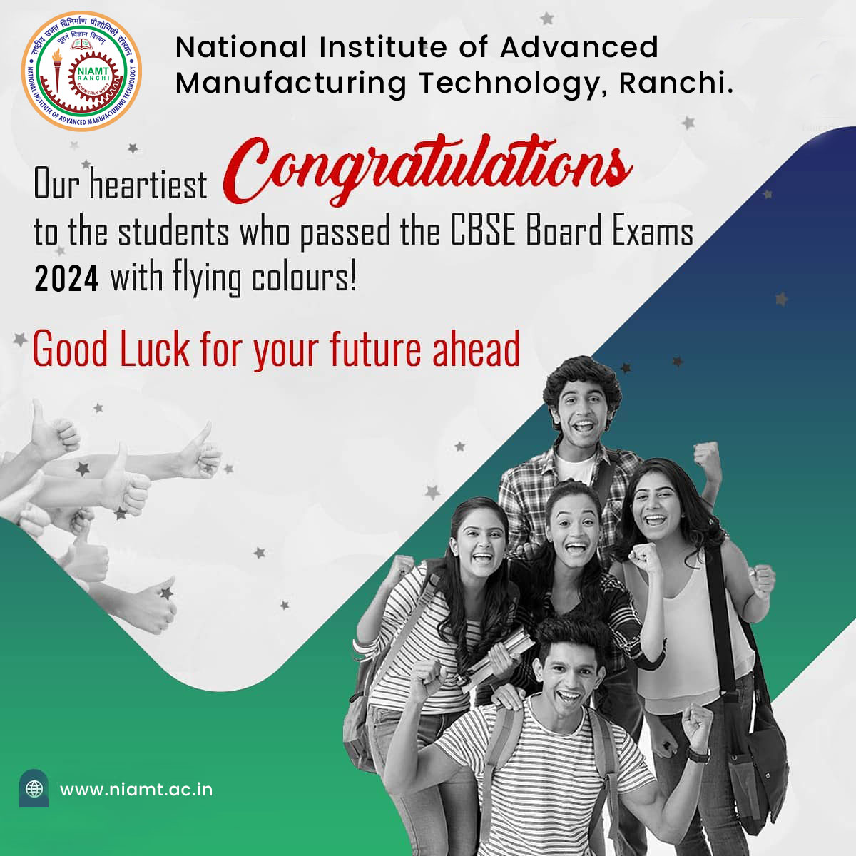 Congratulations to all the who have successfully passed the class X and XII examinations with exceptional results. Now, as you step into a world of opportunities, consider becoming a driving force in India's industrial growth. Join us at #NIAMT in Ranchi. #CBSEResults