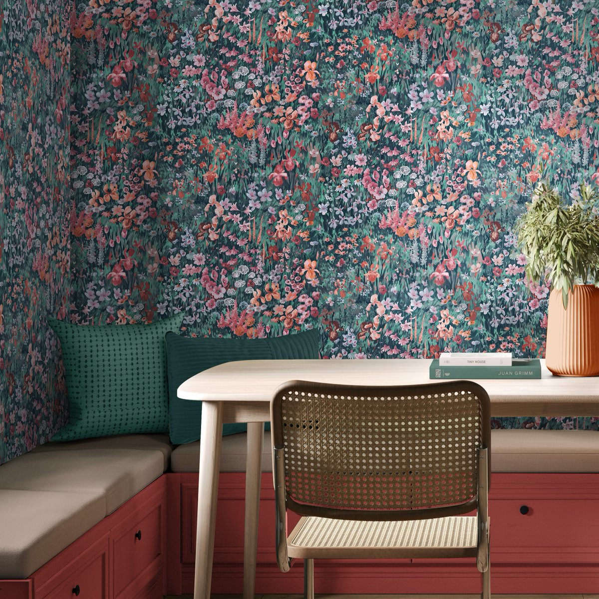 Create the cottage core kitchen of your dreams with our new Cottage Garden Sakura wallpaper. 🌸

This dazzling design features a plethora of ditzy florals in shades of pink and red on a deep blue backdrop. Pair with red shade King of Paradise to embrace colour in your home.