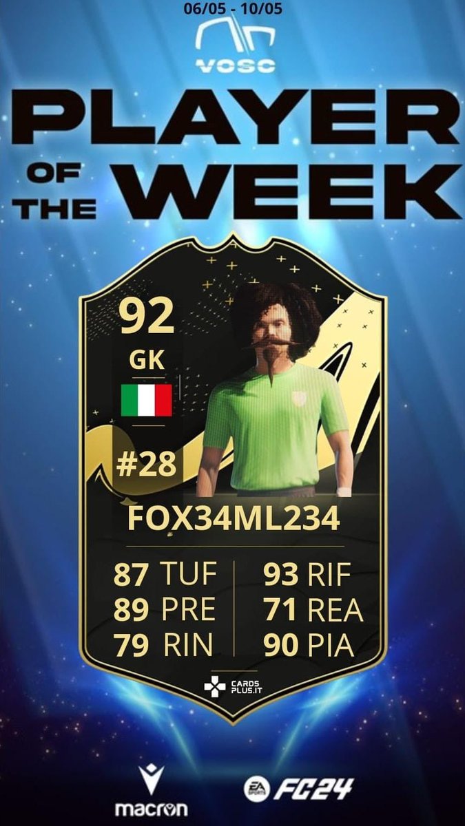 Chi l ha detto che un portiere non puó essere il nuovo vosc player of the week?!! 😏🤔
Sicuramente un attaccante😅

Grazie alle sue parate annunciamo il miglior giocatore della scorsa settimana:
Fox, detto Fox, detto Toldo, detto Burrito ma non Foxy!!

Complimenti🎉💪🏻