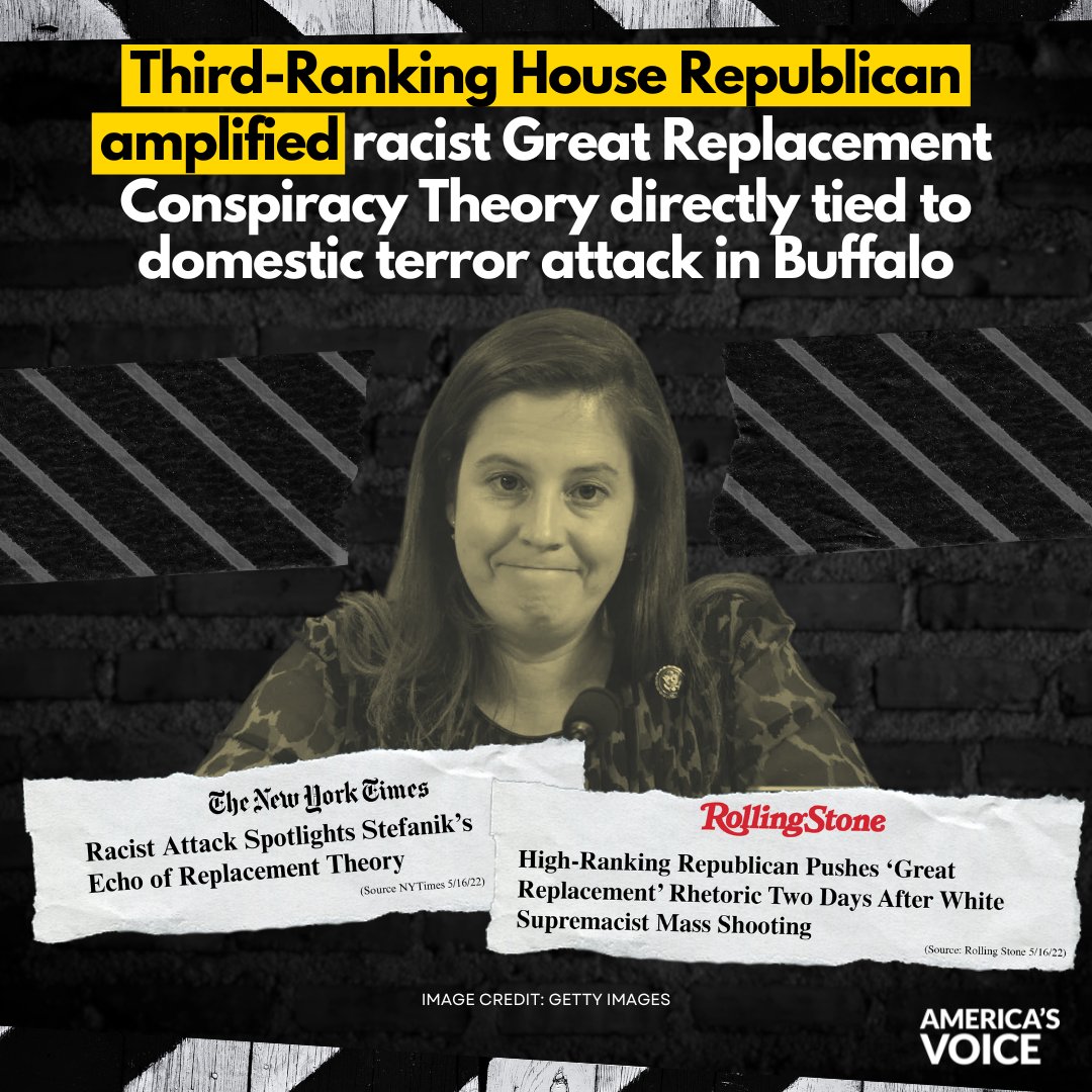 Today is the 2-yr anniversary of the tragedy in Buffalo, NY. Unfortunately, Rs like Rep. Elise Stefanik have regularly promoted the kind of extremist, white nationalist rhetoric that helped spur the shooting. View our new report: bit.ly/3K1SUr6