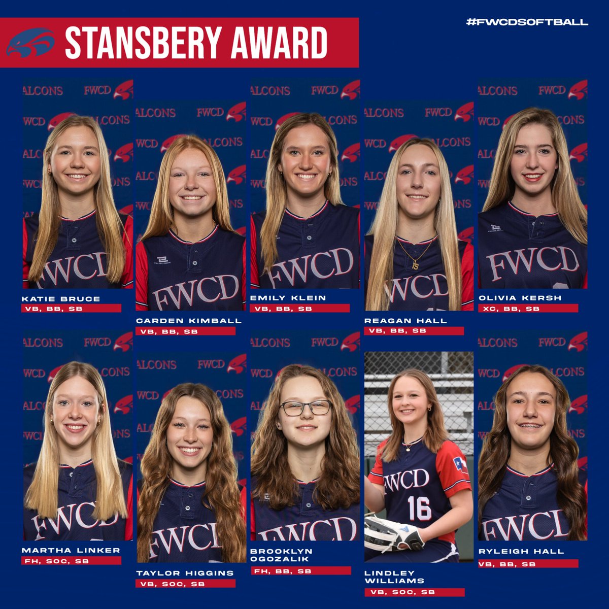 The Stansbery Award is given to those student-athletes who have participated in all three seasons. A BIG shout out to these 10 who gave so much to our athletic department this school year. So proud of you all! #LEAD #FWCD #FlyHigher #multisportathletesrock