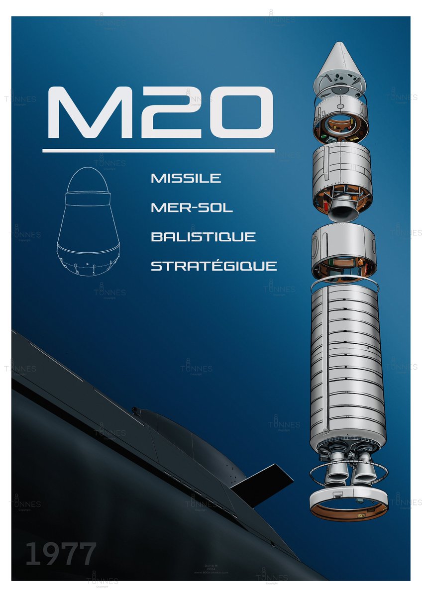 Déployé à partir de l’année 1977, le missile M20 remplace le M2. La portée est supérieur à 3000 Kms. 
Sa charge est désormais de 1,2Mt: il intègre une ogive thermonucléaire (bombe H). 
Le M20 reste en service jusqu’en 1991, au désarmement du SNLE « Le Redoutable »