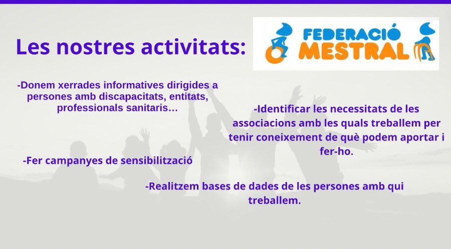 Cocemfe_Tgn's tweet photo. Les activitats que nosaltres realitzem com a federació, entre d’altres, són les que trobem en aquesta publicació. Si vols saber més informació sobre les activitats, pots enviar-nos un missatge i resoldre’m els dubtes! 💬😊 https://t.co/r8BY9azOMU