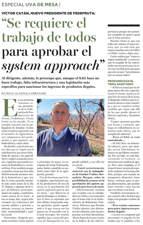 SNA_Chile's tweet photo. Agricultores de uva de mesa esperan aprobación del "system approach" para dejar de fumigar en destino. Pendiente tras acuerdo sobre quesos con la Unión Europea. Sin esta medida, la calidad de la uva disminuye y su precio cae 🍇📉 #UvaDeMesa #SystemApproach https://t.co/pQ76zhbojk