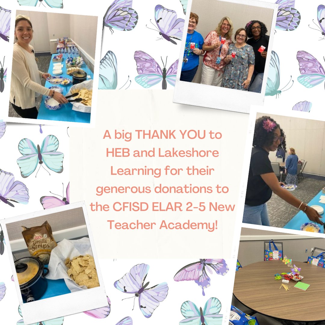 CFISD_ELAR2_5's tweet photo. The CFISD ELAR 2-5 department thanks Lakeshore Learning and @HEB for their generous donations to our New Teacher Academy! #helpinghere @CyFairISD https://t.co/qPQfJvLqgt
