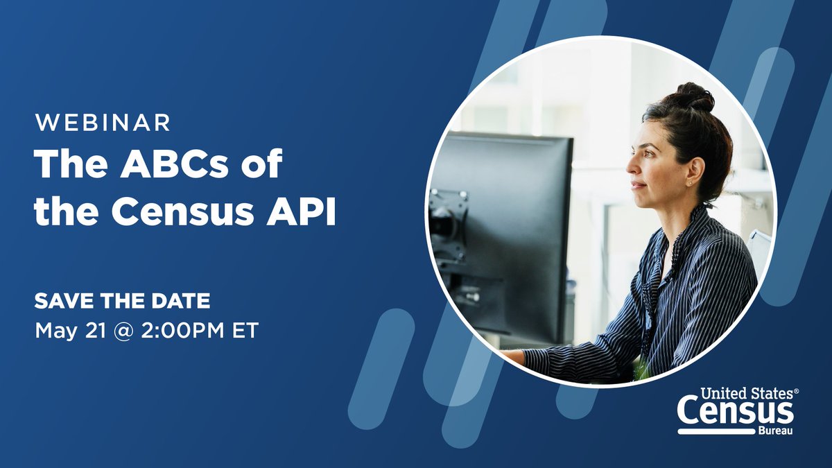 🗓️ #SaveTheDate! Join our May 21 #webinar to start your journey into our application programming interface (API), a powerful tool that allows data users to quickly access #CensusData in a standardized way. Learn more: census.gov/data/academy/w…