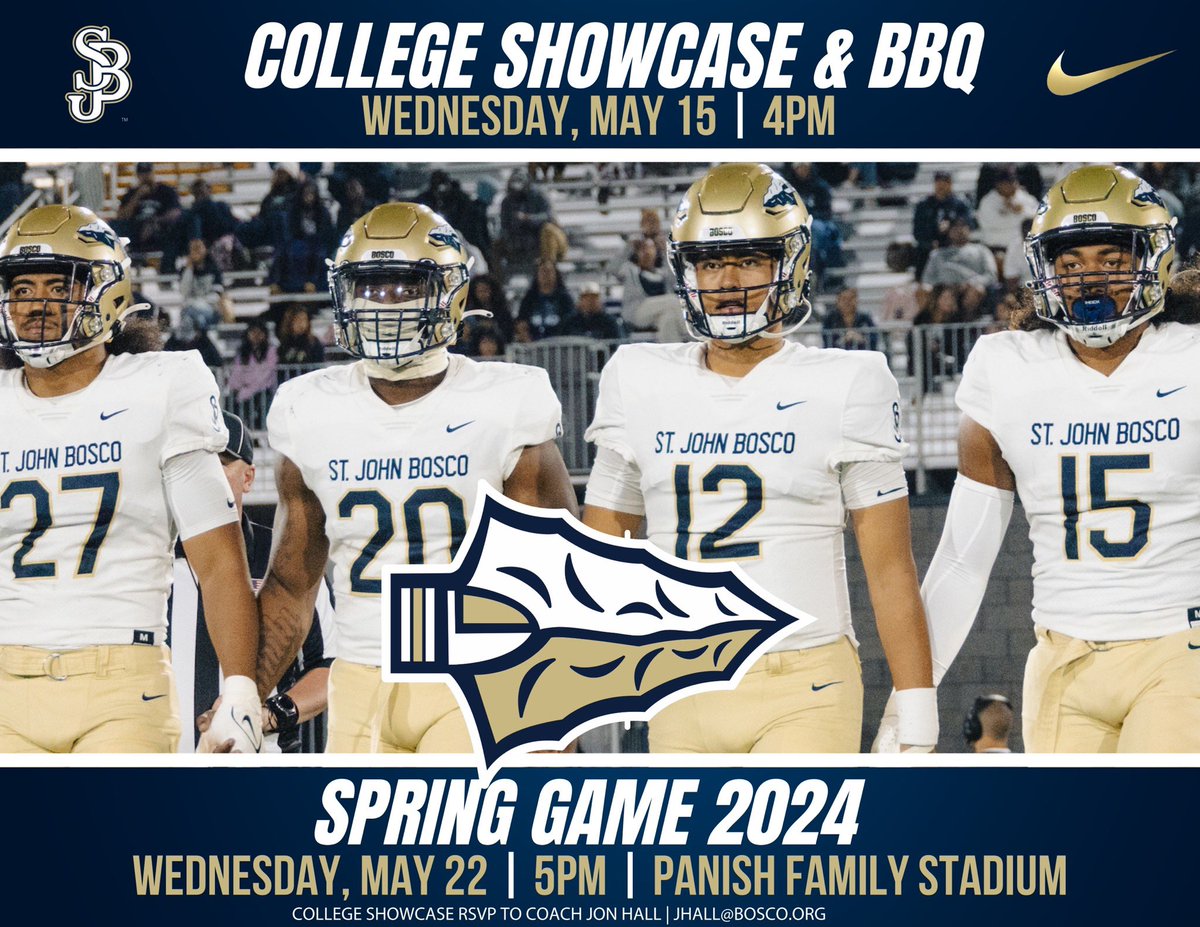 Two big events happening over the next two weeks here at Panish Family Stadium. College Showcase and Spring Game 2024! Both events are open to the public. #DestinationBosco #GoBRAVES