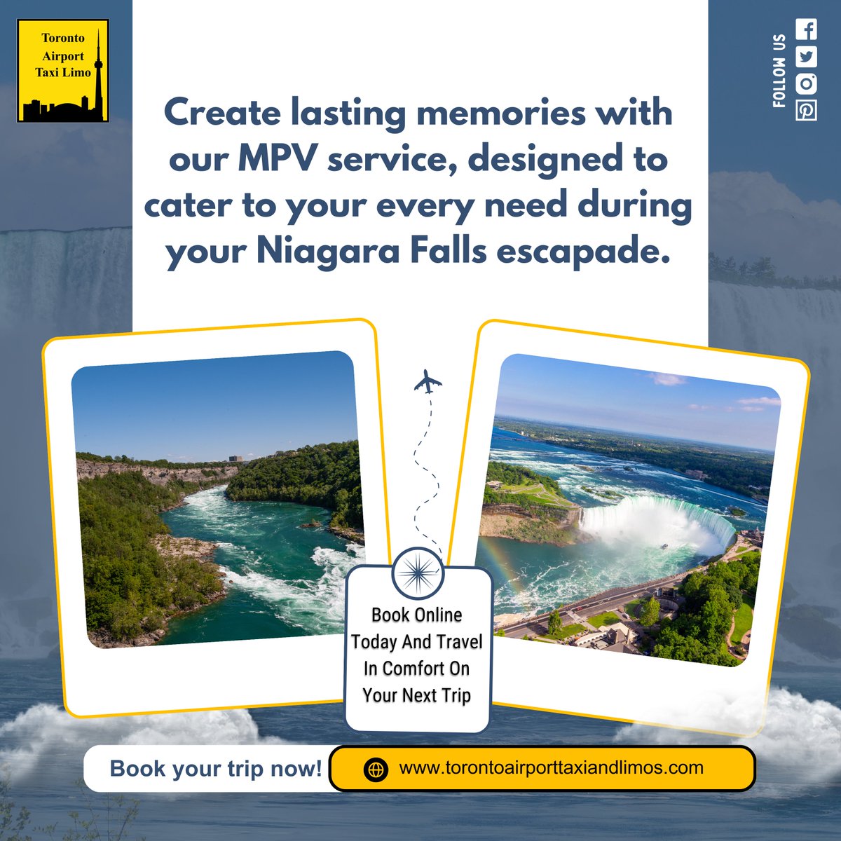 🌊✨ Create lasting memories with our MPV service, designed to cater to your every need during your Niagara Falls escapade. 🚘🌄

Book Online Today And Travel In Comfort On Your Next Trip! 📅👌

#NiagaraFallsAdventure #ExploreCanada #MPVExperience #TravelWithComfort #BookNow