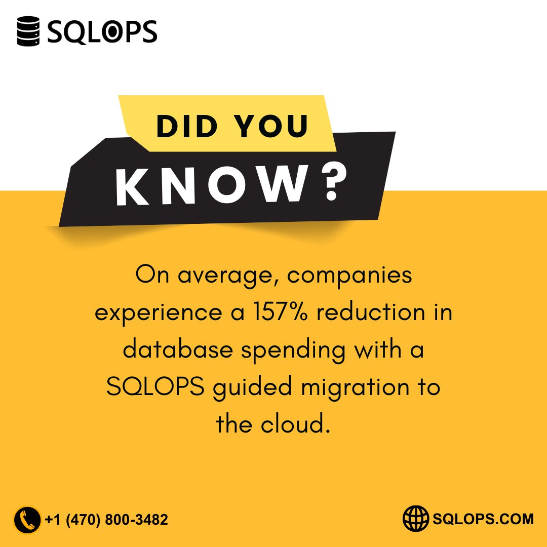 SQLOPS leads the charge to smarter spending by driving down costs and scaling up success. 

Email us at sales@sqlops.com or visit our page at SQLOPS.COM to discuss how we can help your company. 

#Cloudmigration #SQLOPS #Morevalue