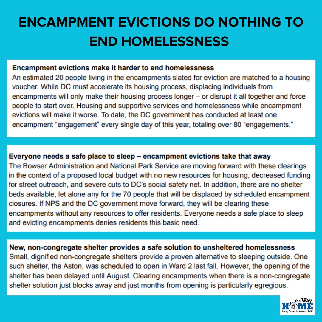 thewayhomeDC's tweet photo. We, along with 49 partner organizations, are calling on the @MayorBowser administration and the @NatlParkService to STOP the impending Foggy Bottom Encampment Evictions this week. Housing, not evictions, is what ends homelessness.

Send your message today: https://t.co/dLwQTPxoCo https://t.co/pM7FfdX5nZ