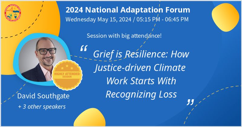 PandPInst's tweet photo. Sr. Research Associate @iavdavid is partaking in "Grief is Resilience: How Justice-driven Climate Work Starts With Recognizing Loss," at the 2024 National Adaptation Forum beginning in St. Paul, MN tomorrow! #NAF2024 https://t.co/iP27bpCscl