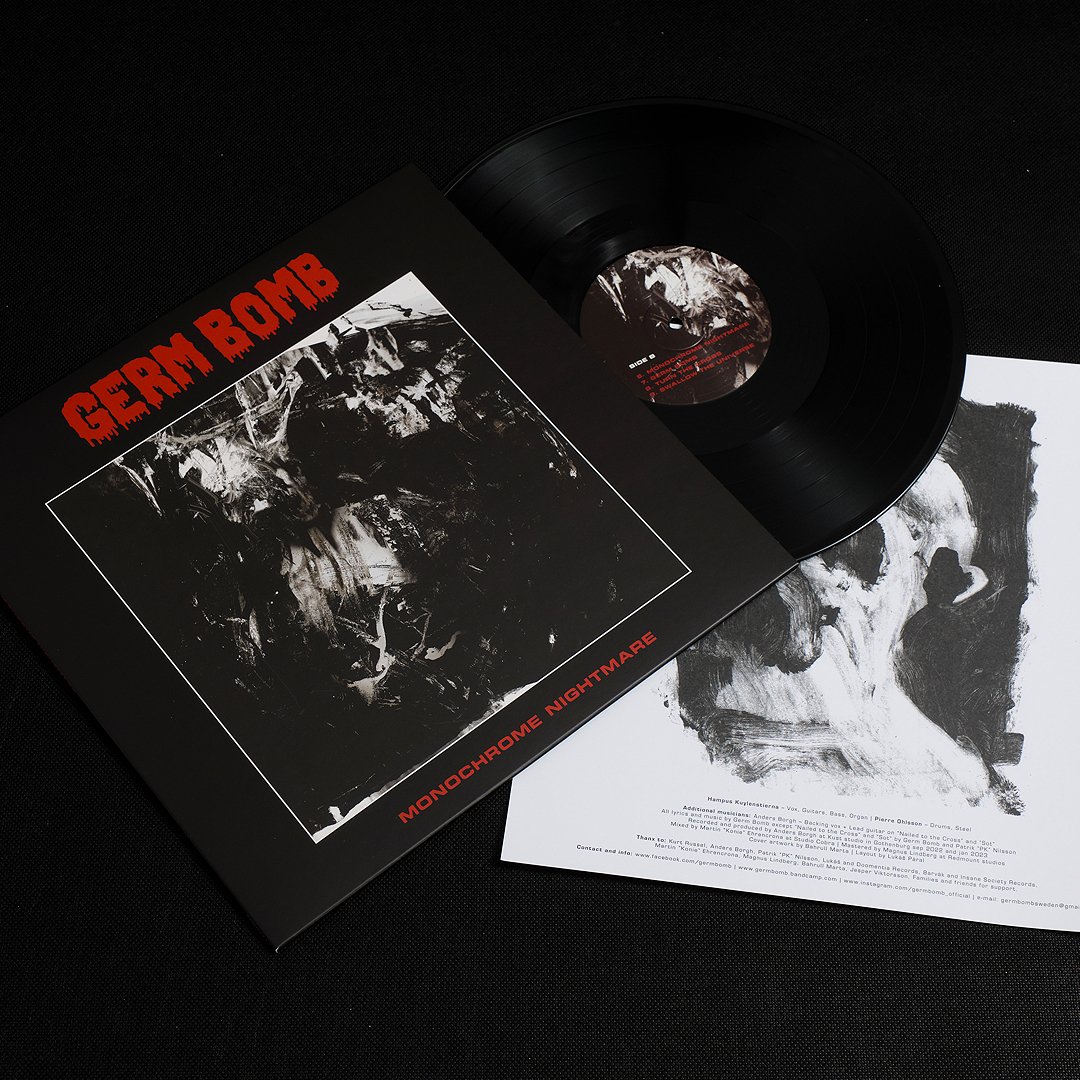 +++ OUT NOW +++ GERM BOMB - 'Monochrome Nightmare' 12'LP Order: doomentia.com - limited to 300 copies - black vinyl - sturdy cardboard 350gsm - matte resistant lamination #vinylrecords #metal #punk #thrash #speed #blackmetal #swedishmetal #doomentia #germbomb