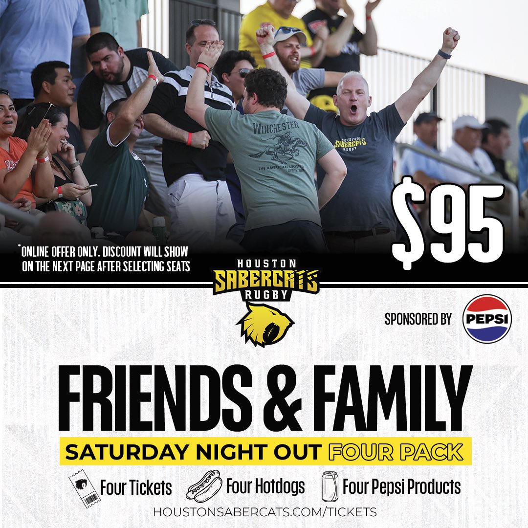 🥤The Pepsi Friends & Family Four Pack returns! Exclusive online offer for our upcoming SaberCats Home Game on Saturday, May 18th ✏️ Salute to Teachers Night 🍎 🏉 SaberCats vs. Chicago Hounds 📲 Link in bio to shop this deal! ⏰ Offer ends Friday! Online deal only! #MLR2024