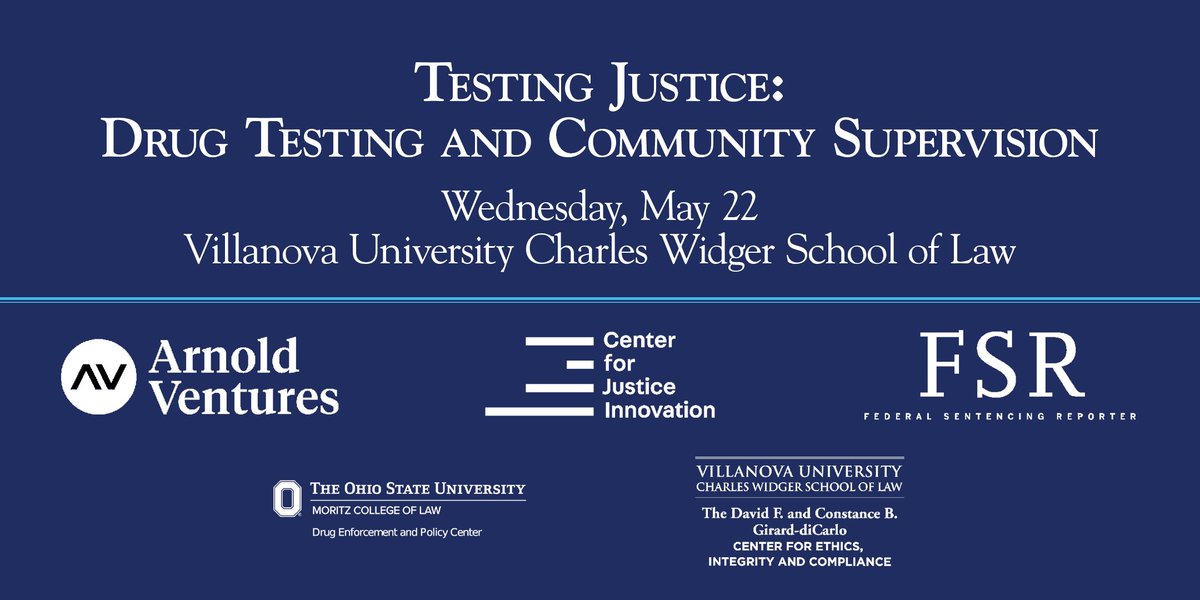 OSULawDEPC's tweet photo. Join host @Villanova_Law for “Testing Justice: Drug Testing and Community Supervision” on May 22. The event is a continuation of a convening held at DEPC in November.

Register: https://t.co/YvbOrG2l7L
Not in the Philadelphia area? Watch live here: https://t.co/X4U3CAj6QM https://t.co/UZCinssT6I